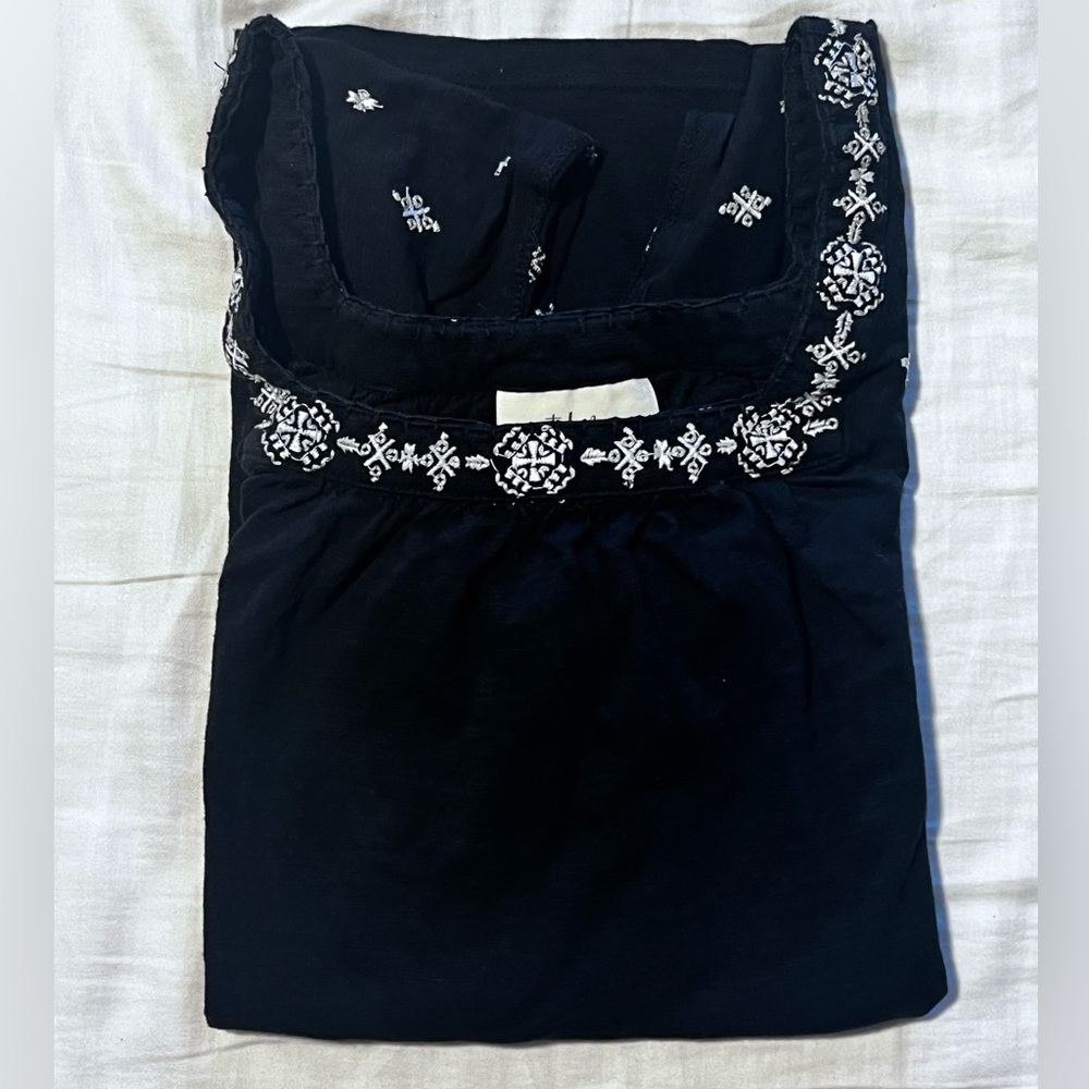 Black Top with White Embroidery